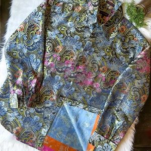 Leonardi Men's Multicolor Long Sleeve Button Down Shirt Blue Floral Leaf 3XL